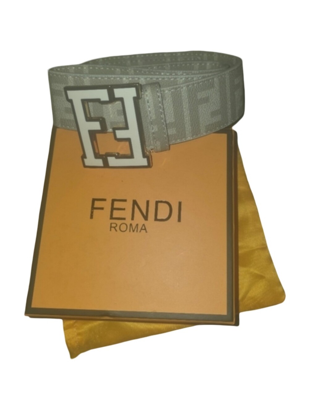 Fendi White Monogram FF Buckle Belt
